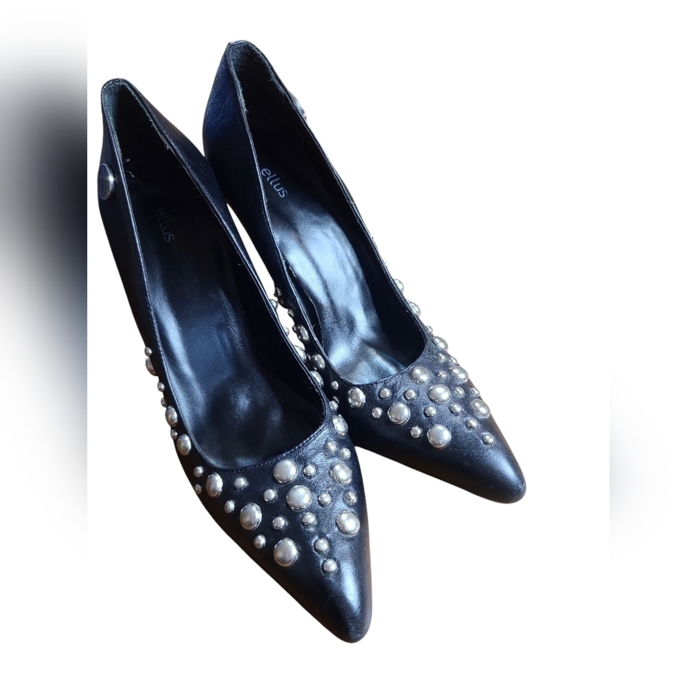 Ellus Black Leather Studded Heel Size 34 - Picture 2 of 4